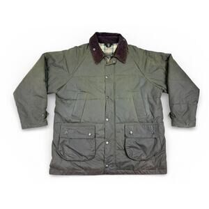 Barbour Down Touch Bedale Jacket Olive Mens LARGE Waxed Quilted Corduroy Collar